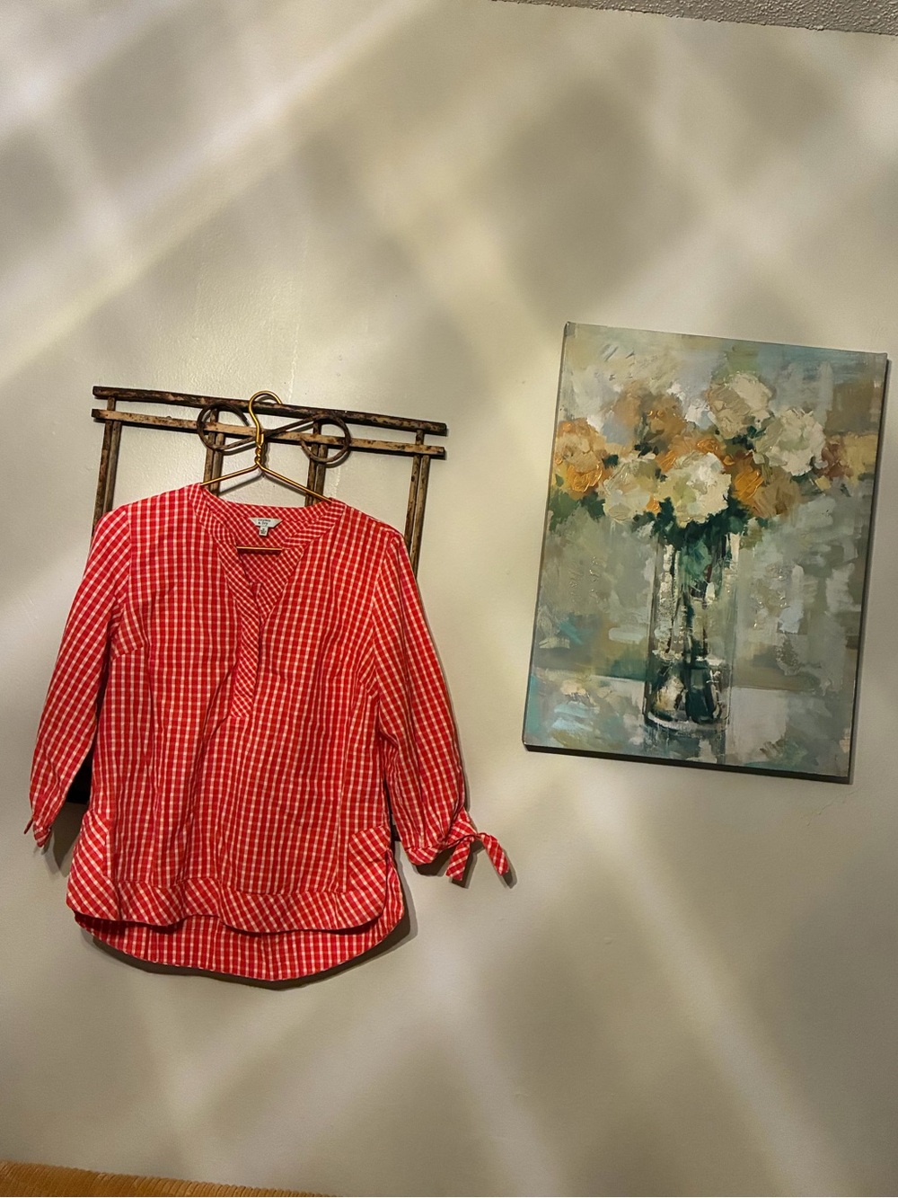 crown & ivy Red Gingham Tie-Sleeve Blouse